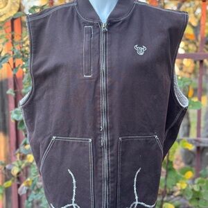 Brown Vest with Embroidered Western Design